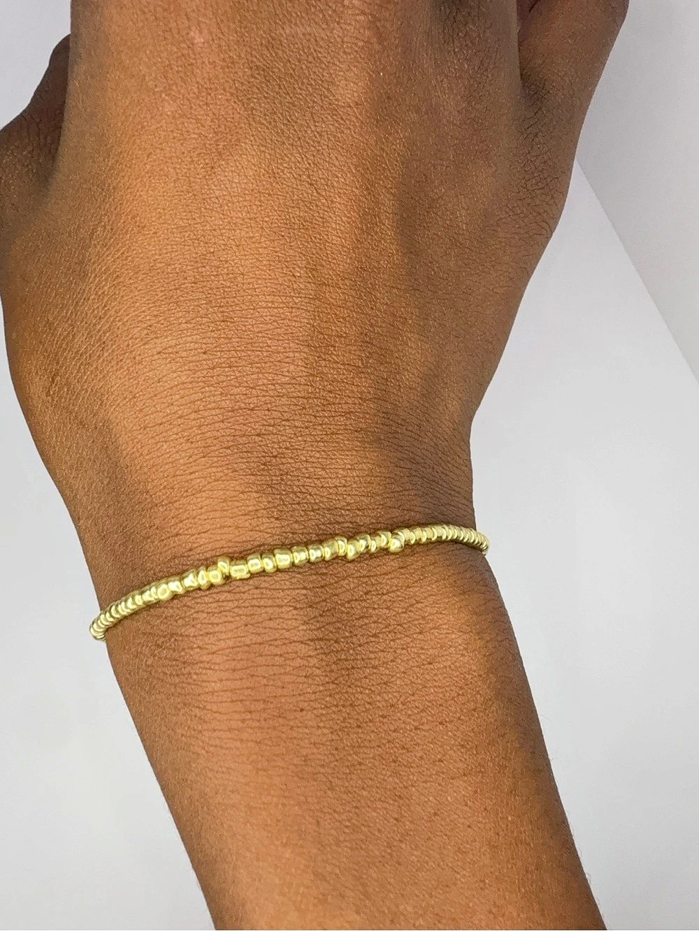 Handmade 2mm Gold Beaded Stretch Bracelet